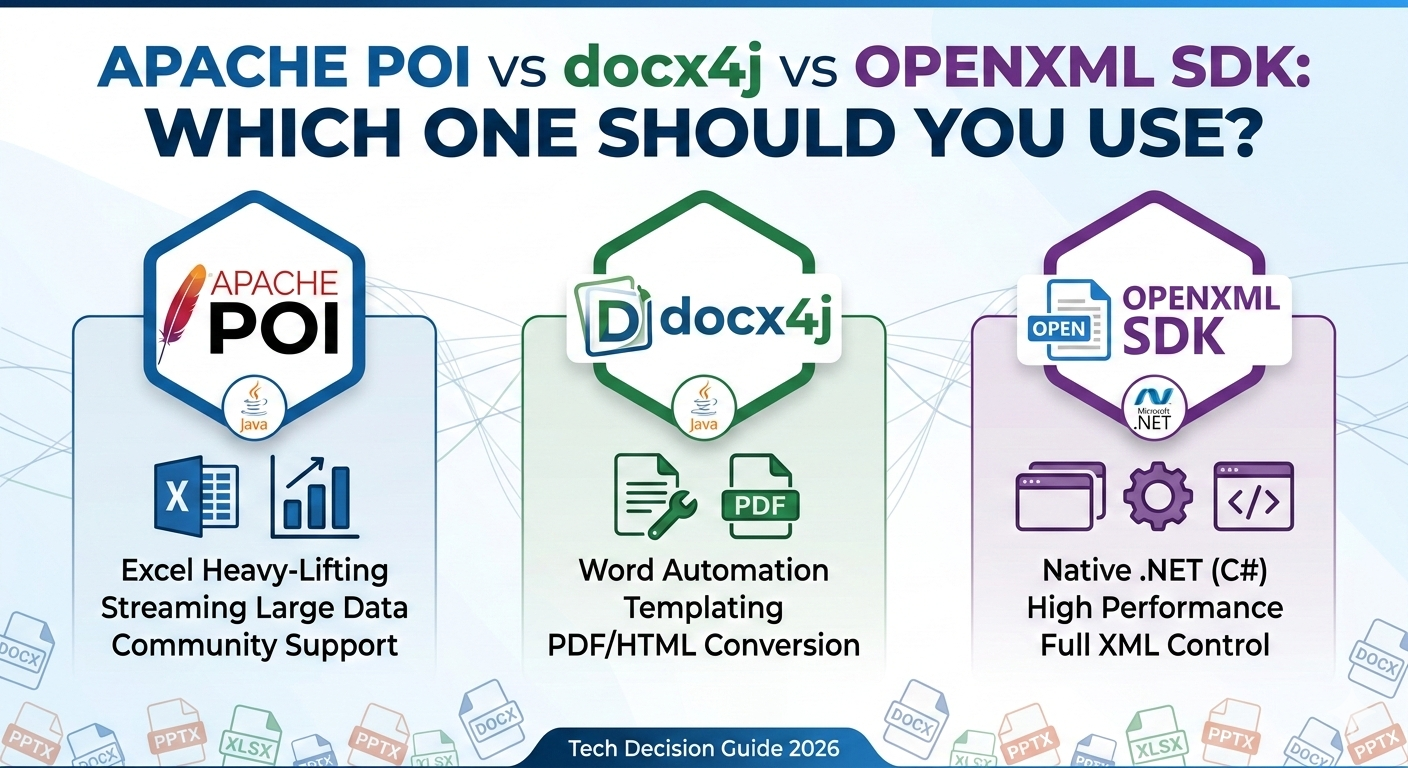 قارن Apache POI vs docx4j vs OpenXML SDK: أيهما يجب أن تستخدم؟