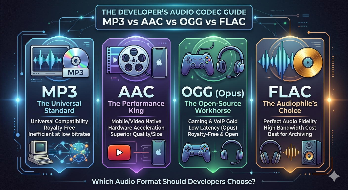 Comparaison des formats MP3, AAC, OGG et FLAC pour les projets de développement logiciel
