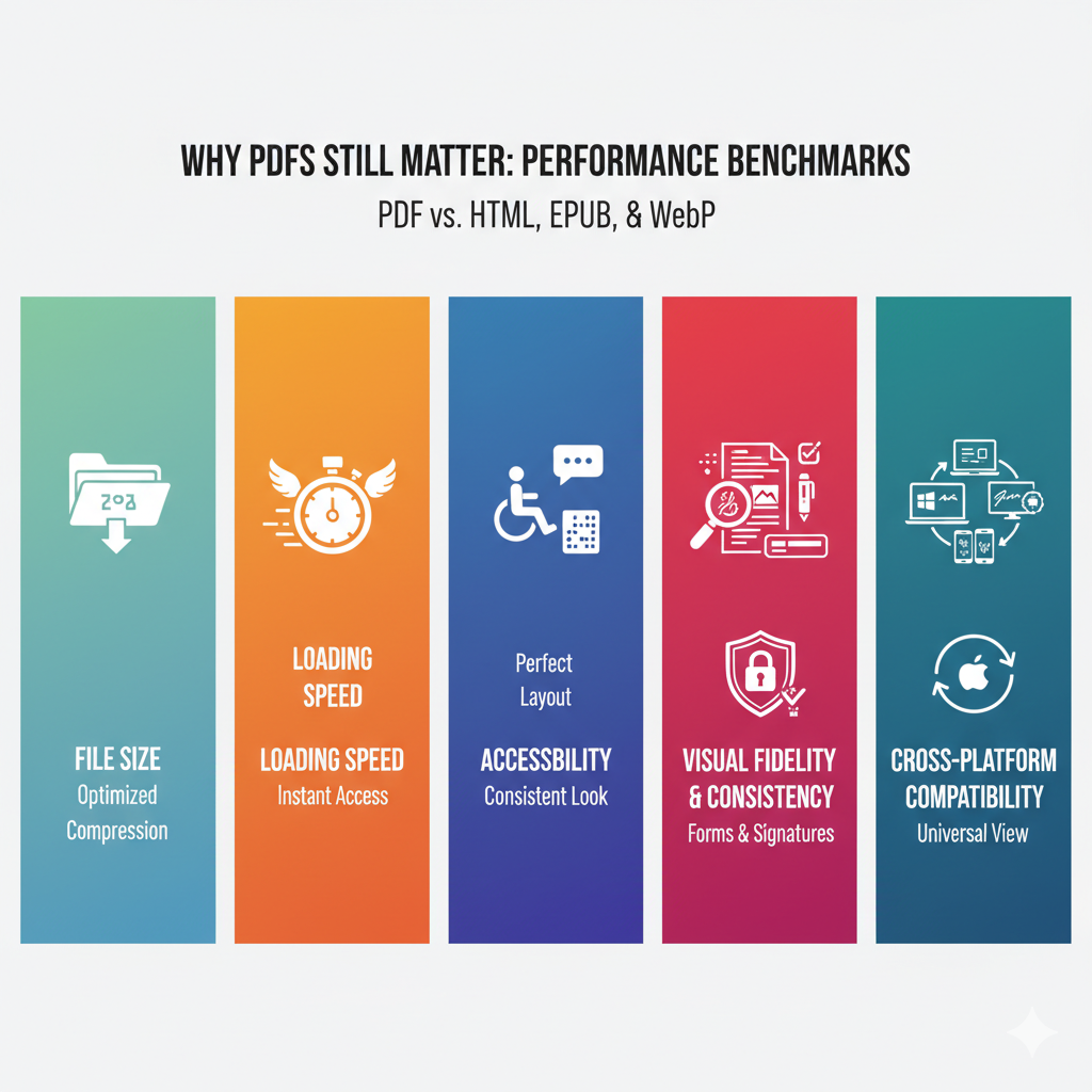 Why PDFs Still Matter: Compare PDF with HTML, EPUB & WebP Documents
